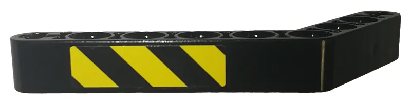 Technic, Liftarm, Modified Bent Thick 1 x 9 (6 - 4) with Black and Yellow Danger Stripes Pattern Model Left Side (Sticker) - Set 9397