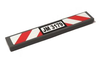 Tile 1 x 6 with Black 'JM 3179' and Red and White Danger Stripes Pattern (Sticker) - Set 3179