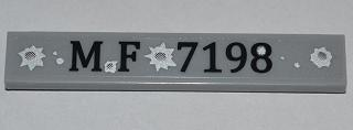 Tile 1 x 6 with 'MF 7198' and Bullet Holes Pattern (Sticker) - Set 7198