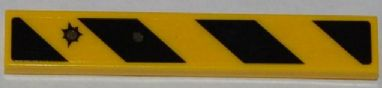 Tile 1 x 6 with Black Danger Stripes and 2 Distant Bullet Holes on Transparent Background Pattern (Sticker) - Set 76001