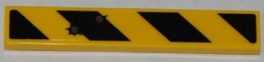 Tile 1 x 6 with Black Danger Stripes and 2 Near Bullet Holes on Transparent Background Pattern (Sticker) - Set 76001