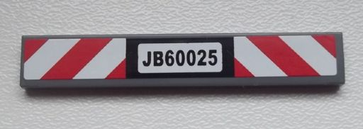 Tile 1 x 6 with Black 'JB60025' and Red and White Danger Stripes Pattern (Sticker) - Set 60025