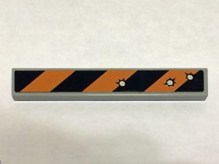 Tile 1 x 6 with Black and Orange Danger Stripes and 3 Bullet Holes Pattern (Sticker) - Set 6864