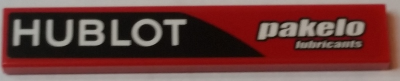 Tile 1 x 6 with 'HUBLOT' and 'pakelo lubricants' Pattern Model Left Side (Sticker) - Set 75908