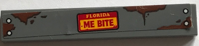 Tile 1 x 6 with 'FLORIDA' and 'ME BITE' and Reddish Brown Mud Splotches on Dark Bluish Gray Background Pattern (Sticker) - Set 70907