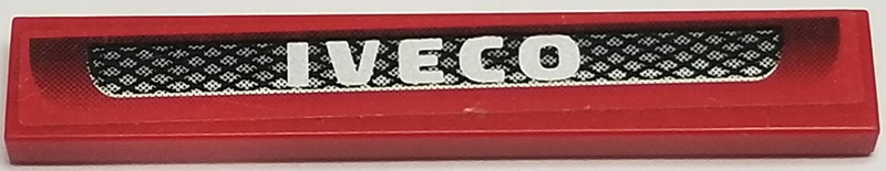 Tile 1 x 6 with Black and Silver Grille and 'IVECO' on Red Background Pattern (Sticker) - Set 8185