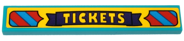 Tile 1 x 6 with Bright Light Orange 'TICKETS' on Dark Purple Banner and Red and Dark Azure Stripes Pattern (Sticker) - Set 70432