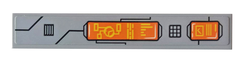 Tile 1 x 6 with Orange Control Panel, Black Vents and Lines Pattern (Sticker) - Set 76107