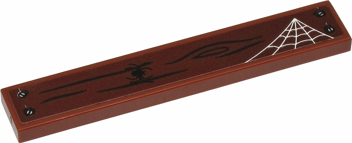 Tile 1 x 6 with Wood Grain, 4 Screws, Spider and Web on Dark Brown Background Pattern (Sticker) - Set 40423