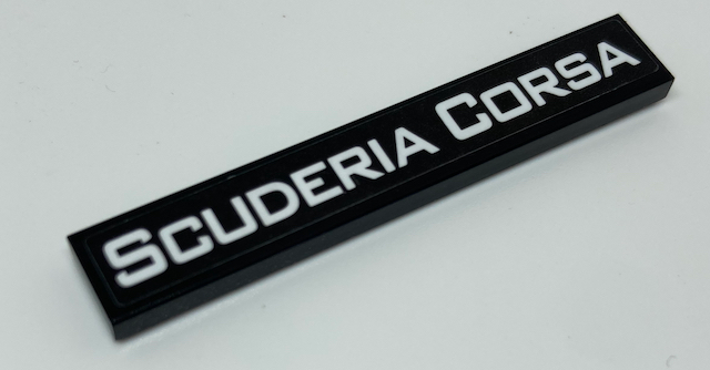 Tile 1 x 6 with White 'SCUDERIA CORSA' on Black Background Pattern (Sticker) - Set 75886