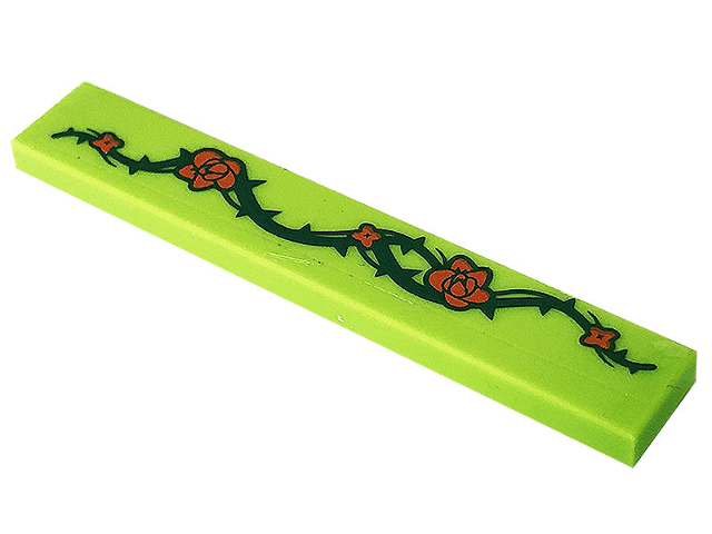 Tile 1 x 6 with Dark Blue Vine with Thorns and Red Roses Pattern (Sticker) - Set 41232