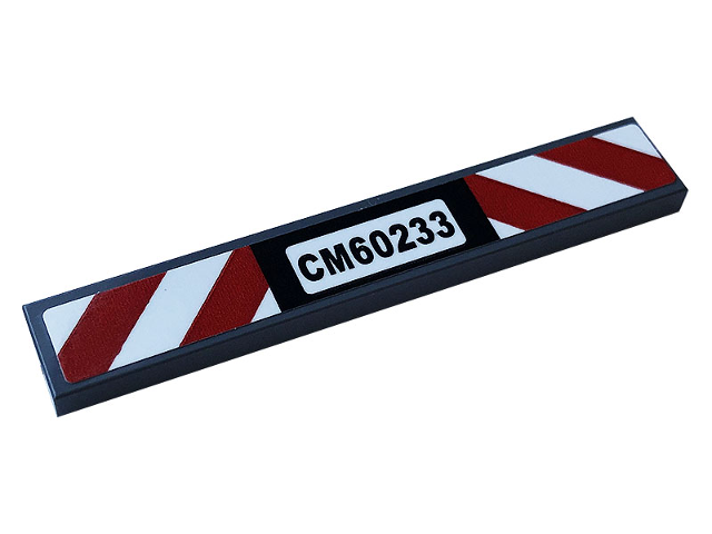 Tile 1 x 6 with White and Red Danger Stripes and 'CM60233' Pattern (Sticker) - Set 60233