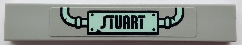 Tile 1 x 6 with 'STUART' Sign and Light Aqua Pipes Pattern (Sticker) - Set 75551