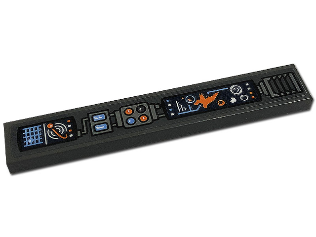 Tile 1 x 6 with Control Panel, Displays, Buttons, and Air Vent Pattern Model Right Side (Sticker) - Set 76193