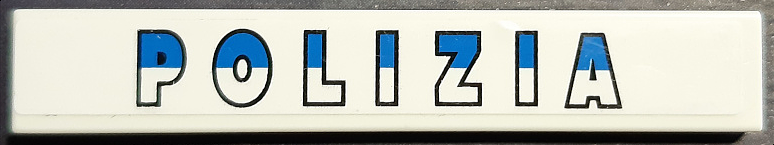 Tile 1 x 6 with Blue and White 'POLIZIA' Pattern (Sticker) - Set 8214