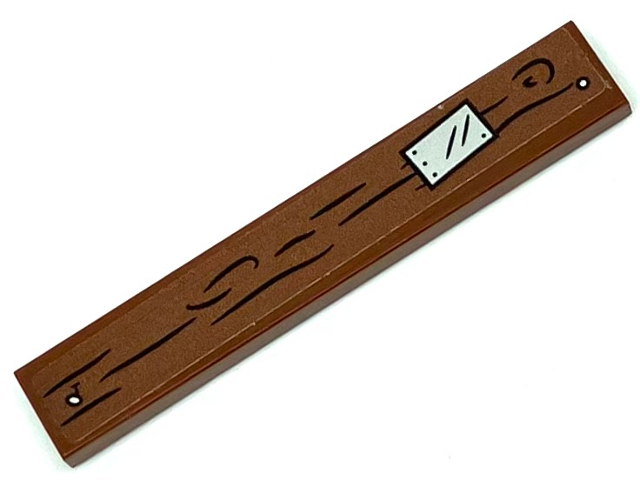 Tile 1 x 6 with Wood Grain and Silver Metal Plate Pattern (Sticker) - Set 70430