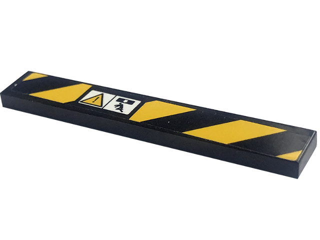 Tile 1 x 6 with Black and Yellow Danger Stripes, Crush Zone and Exclamation Mark in Warning Triangle Pattern Model Left Side (Sticker) - Set 42094