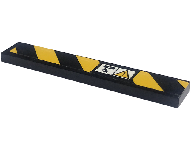 Tile 1 x 6 with Black and Yellow Danger Stripes, Crush Zone and Exclamation Mark in Warning Triangle Pattern Model Right Side (Sticker) - Set 42094