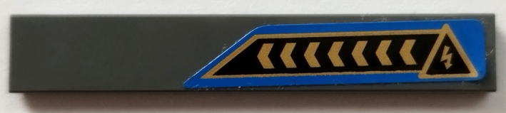 Tile 1 x 6 with Gold Chevrons and Electricity Danger Triangle on Black and Blue Background Pattern Model Left Side (Sticker) - Set 70731