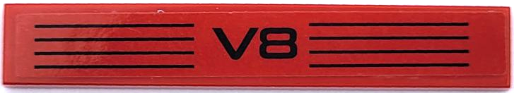Tile 1 x 6 with Black 'V8' and Lines Pattern (Sticker) - Set 42098