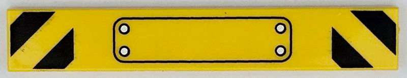 Tile 1 x 6 with Black Outlined Panel with 4 Silver Screws and Danger Stripes on Both Ends Pattern