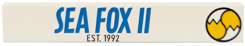 Tile 1 x 6 with Blue 'SEA FOX II', Black 'EST. 1992' and Bright Light Orange Fox Tails with Zigzag Lines Pattern