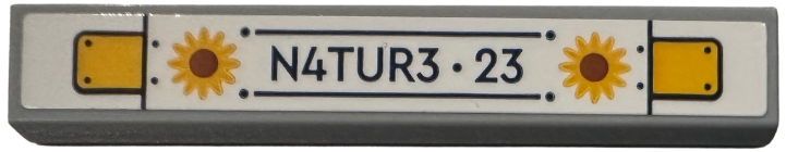 Tile 1 x 6 with License Plate with Dark Blue 'N4TUR3 · 23', Bright Light Orange Flowers and Blinker Lights Pattern (Sticker) - Set 41735