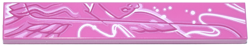 Tile 1 x 6 with White, Magenta and Bright Pink Female Lower Face, Feathers, Curved Lines and Dots Pattern Model Right Side
