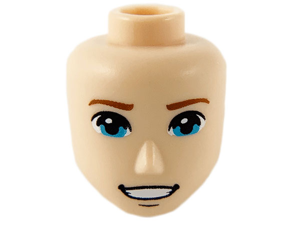 Mini Doll, Head Friends Male Large with Reddish Brown Eyebrows, Dark Azure Eyes, Black Chin Dimple, and Open Mouth Smile with Teeth Pattern