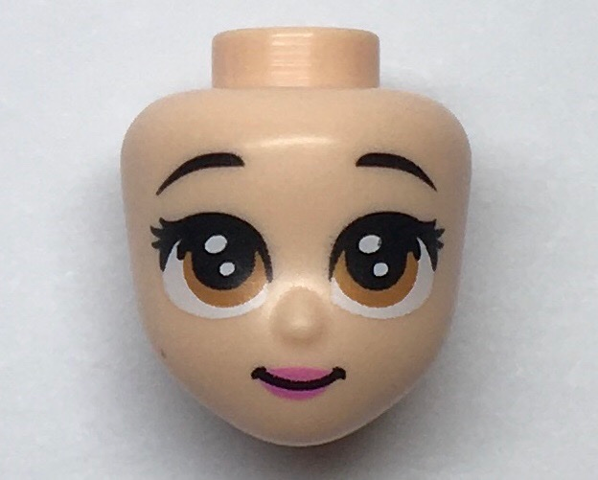 Mini Doll, Head Friends with Brown Large Eyes, Raised Eyebrows, Pink Lips and Closed Mouth Pattern (Belle)