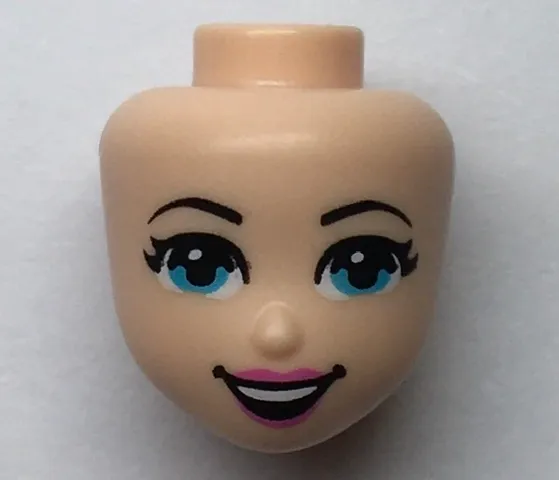 Mini Doll, Head Friends with Black Eyebrows, Medium Azure Eyes, Dark Pink Lips, and Open Mouth Smile with Top Teeth Pattern