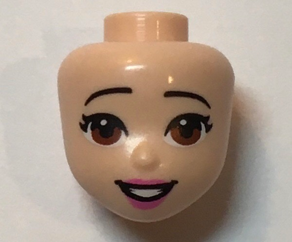 Mini Doll, Head Friends with Black Raised Offset Eyebrows, Brown Eyes, Dark Pink Lips and Open Mouth Pattern
