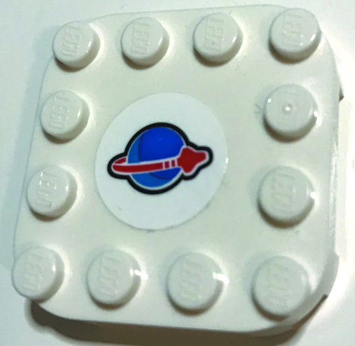 Plate, Modified 4 x 4 with Rounded Corners and 4 Feet with Blue and Red Classic Space Logo Pattern (Sticker) - Set 60350