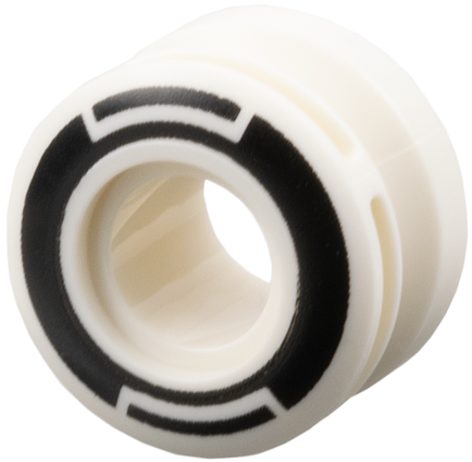 Wheel 11mm D. x 8mm with Center Groove, 8 Spokes and Smooth Side with Black Circle and Arcs Pattern