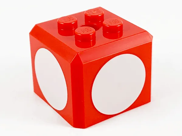 Brick, Modified Cube, 4 Studs on Top with White Circle Pattern on All Sides (Super Mario 1-Up Mushroom / Super Mushroom / Toadette Cap)