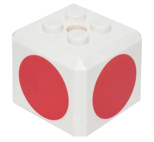 Brick, Modified Cube, 4 Studs on Top with Red Circle Pattern on All Sides (Super Mario Toad Cap)