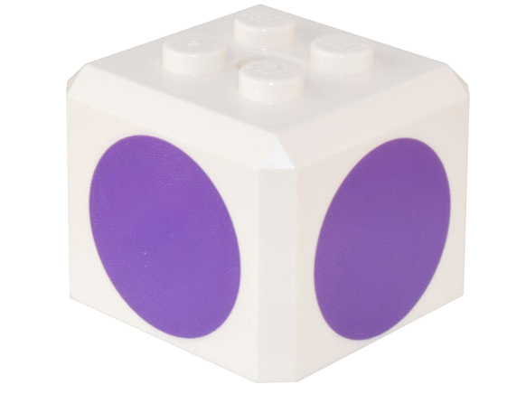 Brick, Modified Cube, 4 Studs on Top with Dark Purple Circle Pattern on All Sides (Super Mario Purple Toad Cap)
