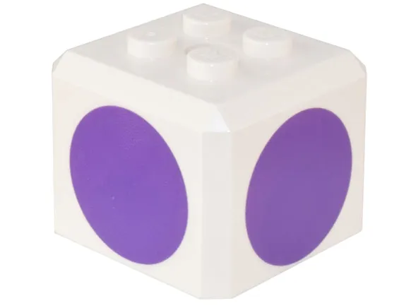 Brick, Modified Cube, 4 Studs on Top with Dark Purple Circle Pattern on All Sides (Super Mario Purple Toad Cap)