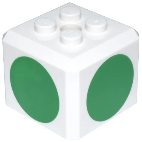 Brick, Modified Cube, 4 Studs on Top with Bright Green Circle Pattern on All Sides (Super Mario Green Toad Cap)