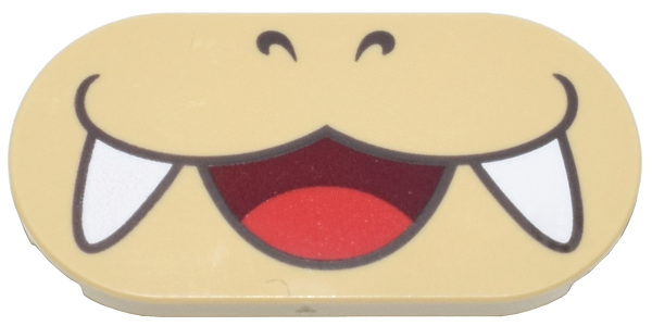 Tile, Round 2 x 4 Oval with Dark Brown Nostrils and Narrow Dark Red Open Mouth Smile with Red Tongue and White Fangs Pattern (Super Mario Larry Lower Face)