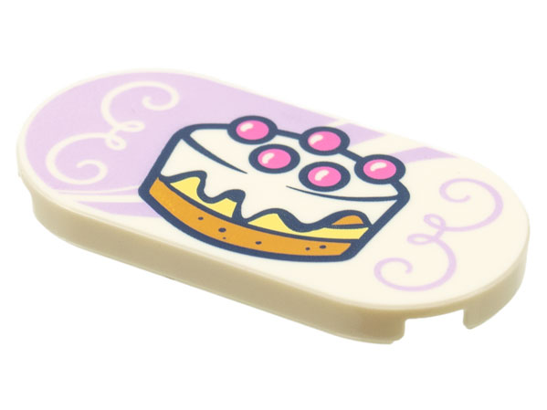 Tile, Round 2 x 4 Oval with Layer Cake on Lavender Background with Filigree Pattern