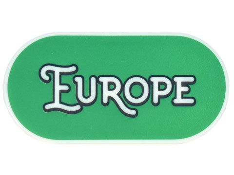 Tile, Round 2 x 4 Oval with Black Outline 'EUROPE' on Green Background Pattern