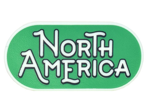 Tile, Round 2 x 4 Oval with Black Outline 'NORTH AMERICA' on Green Background Pattern