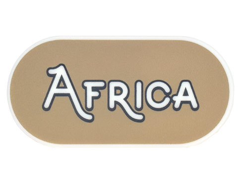 Tile, Round 2 x 4 Oval with Black Outline 'AFRICA' on Dark Tan Background Pattern