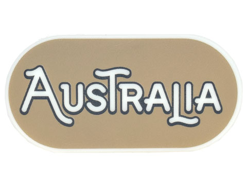 Tile, Round 2 x 4 Oval with Black Outline 'AUSTRALIA' on Dark Tan Background Pattern
