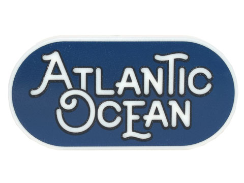 Tile, Round 2 x 4 Oval with Black Outline 'ATLANTIC OCEAN' on Dark Blue Background Pattern