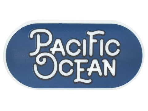Tile, Round 2 x 4 Oval with Black Outline 'PACIFIC OCEAN' on Dark Blue Background Pattern