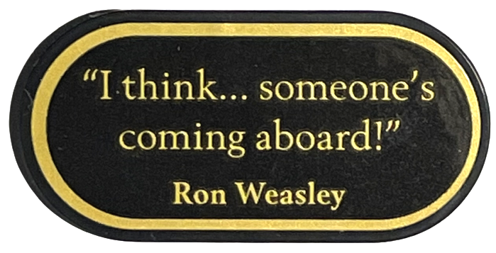 Tile, Round 2 x 4 Oval with Gold '"I think... someone's coming aboard!"', 'Ron Weasley', and Border Pattern (Sticker) - Set 76405