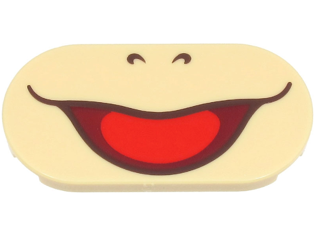 Tile, Round 2 x 4 Oval with Dark Brown Nostrils and Wide Open Mouth Smile with Red Tongue Pattern (Super Mario Lemmy Lower Face)
