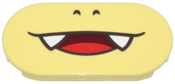 Tile, Round 2 x 4 Oval with Black Nostrils and Open Mouth Smile with White Fangs and Red Tongue Pattern (Super Mario Pom Pom Lower Face)